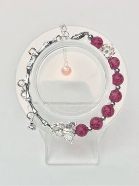 Handmade Silver & Pink Stone Beaded Bracelet